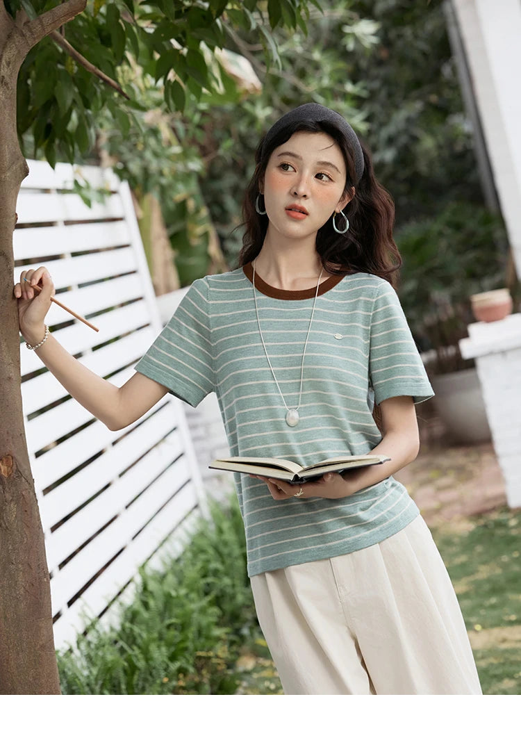 Mishow Striped Contrast Round Neck Tee MXE35Z1270