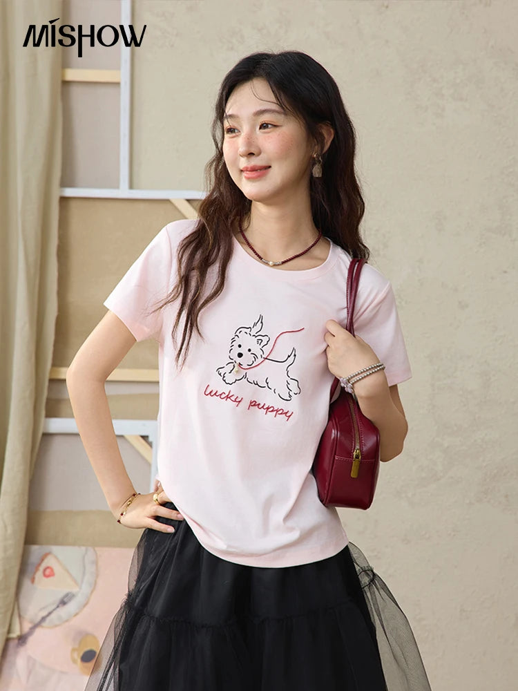 Mishow Cute Puppy Printed Short Sleeve Tee MXE36T0640