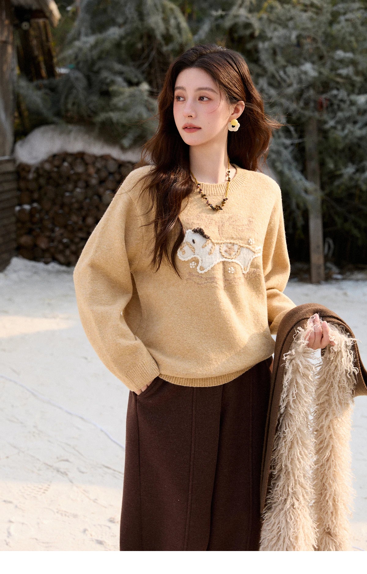 Mishow Handmade Embroidered Pony Jacquard Pullover MXE92Z2848