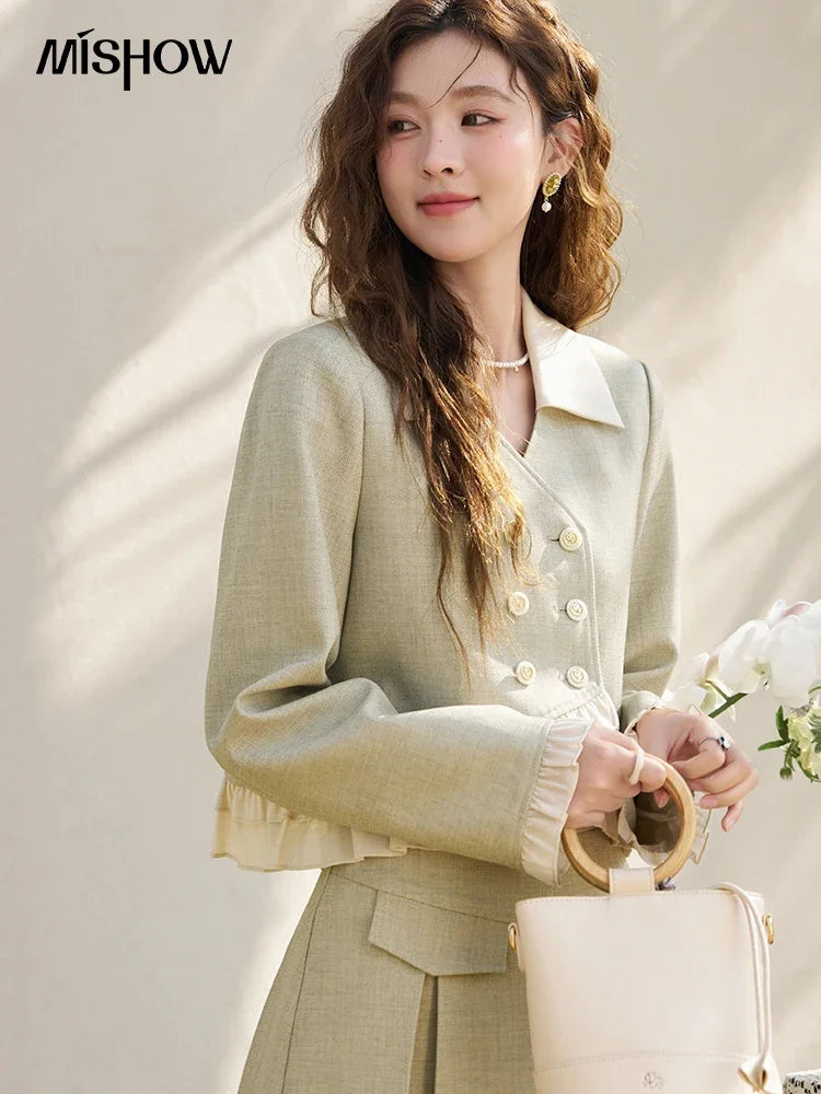 Mishow Crop Jacket & Pleated A-Line Mini Skirt Set MXD11W0293