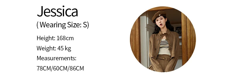 Mishow Retro Suede Stand Collar Jacket & Pleated Skirt Set MXD44W0423