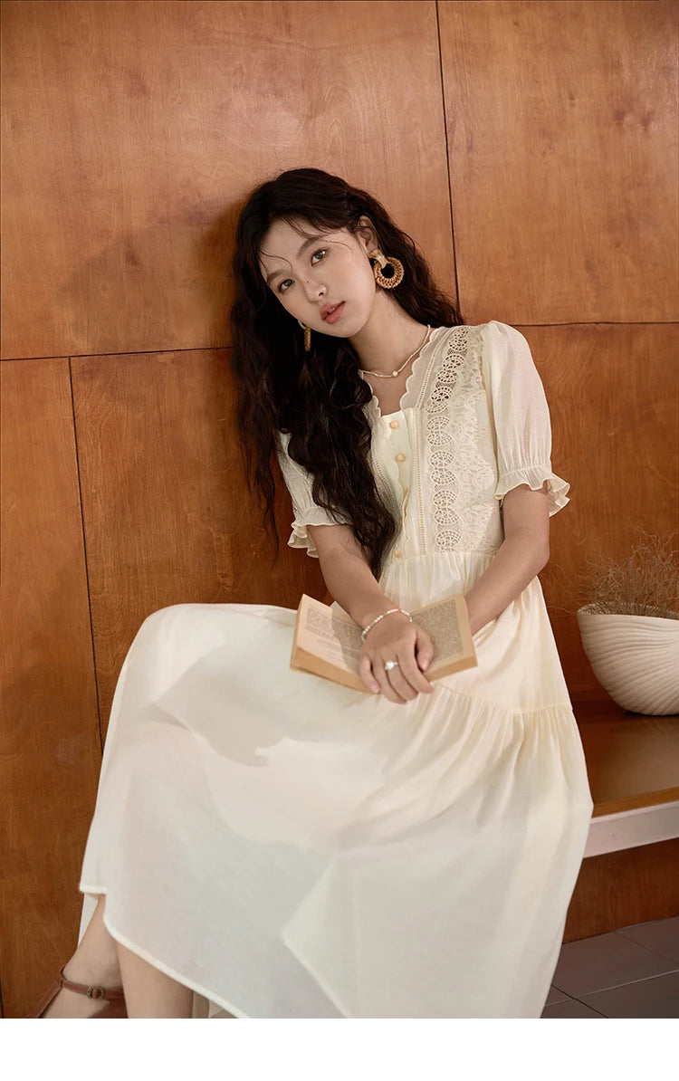 Mishow French Hollow Embroidery Fairycore Dress MXD31L1981