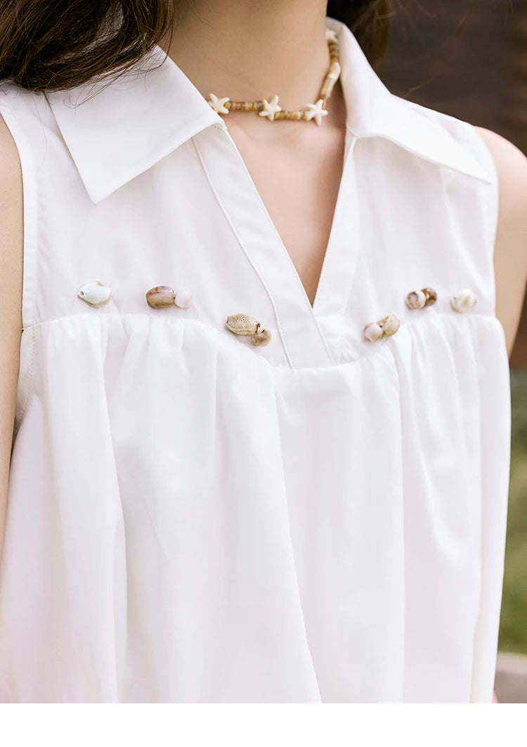 MISHOW Sleeveless Blouse Turn-Down Collar Hollow Lace MXE31X1760