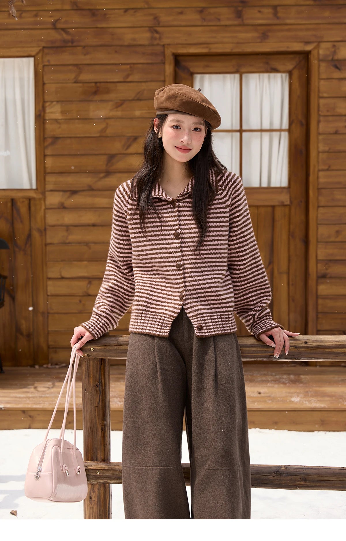 Mishow Striped Stand Collar Raglan Cardigan MXE88Z2690