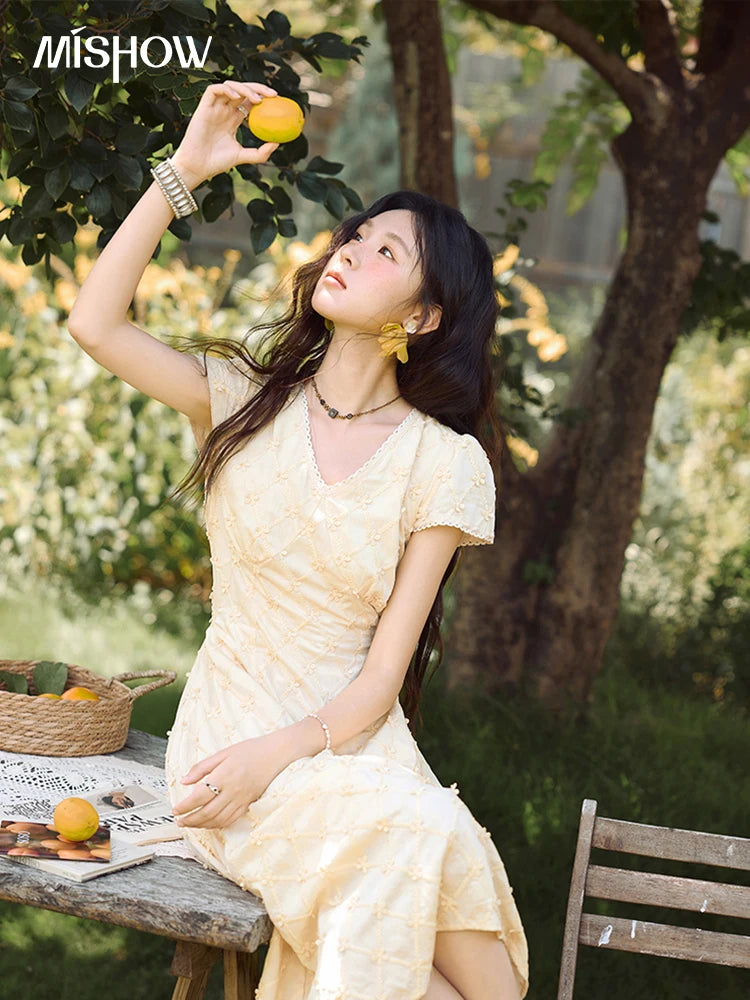 Mishow V-Neck Lace Spliced Embroidery Dress MXE38L2378