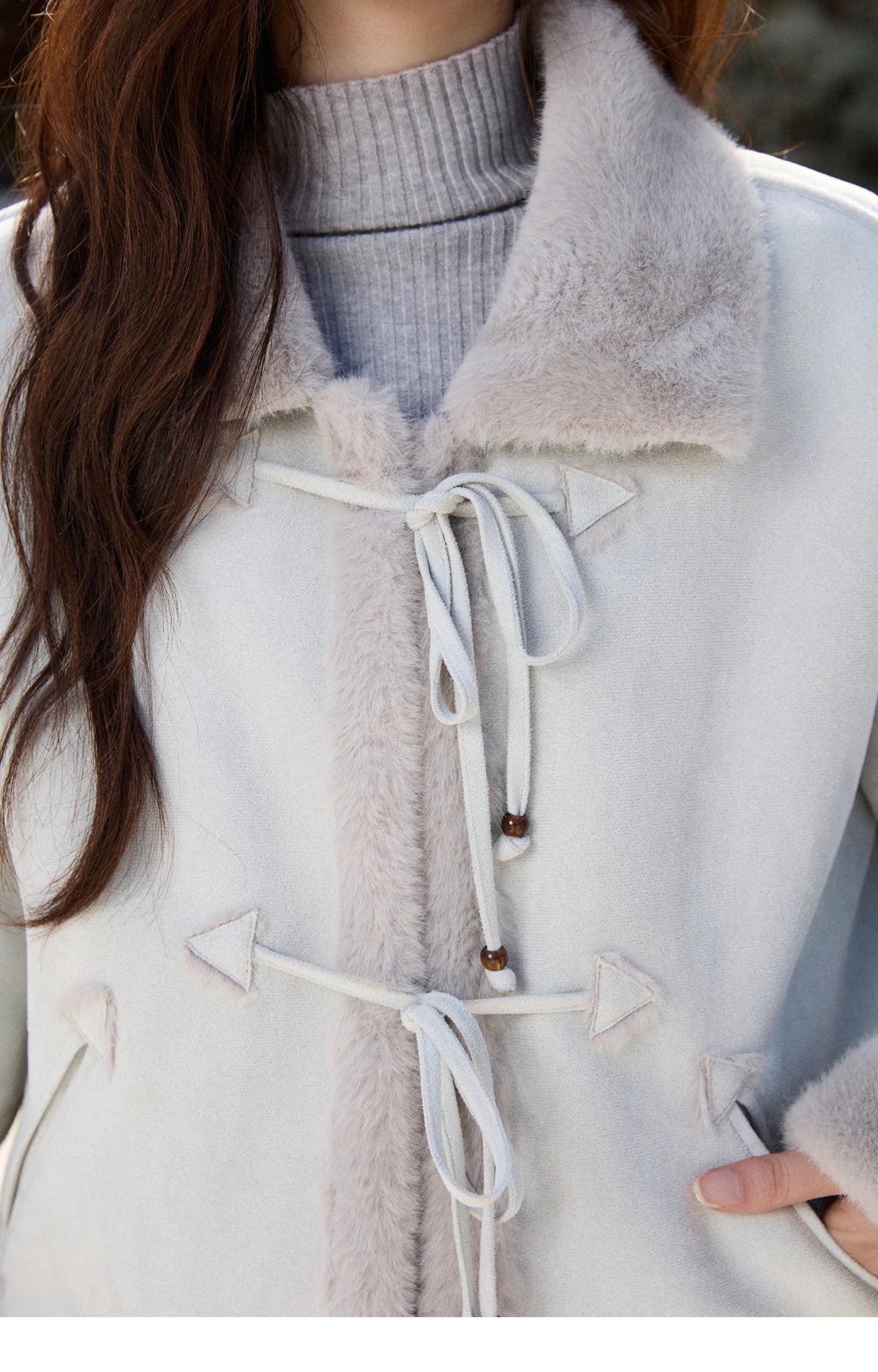 Mishow Suede Imitation Mink Fur Lace-Up Coat MXE90W0921