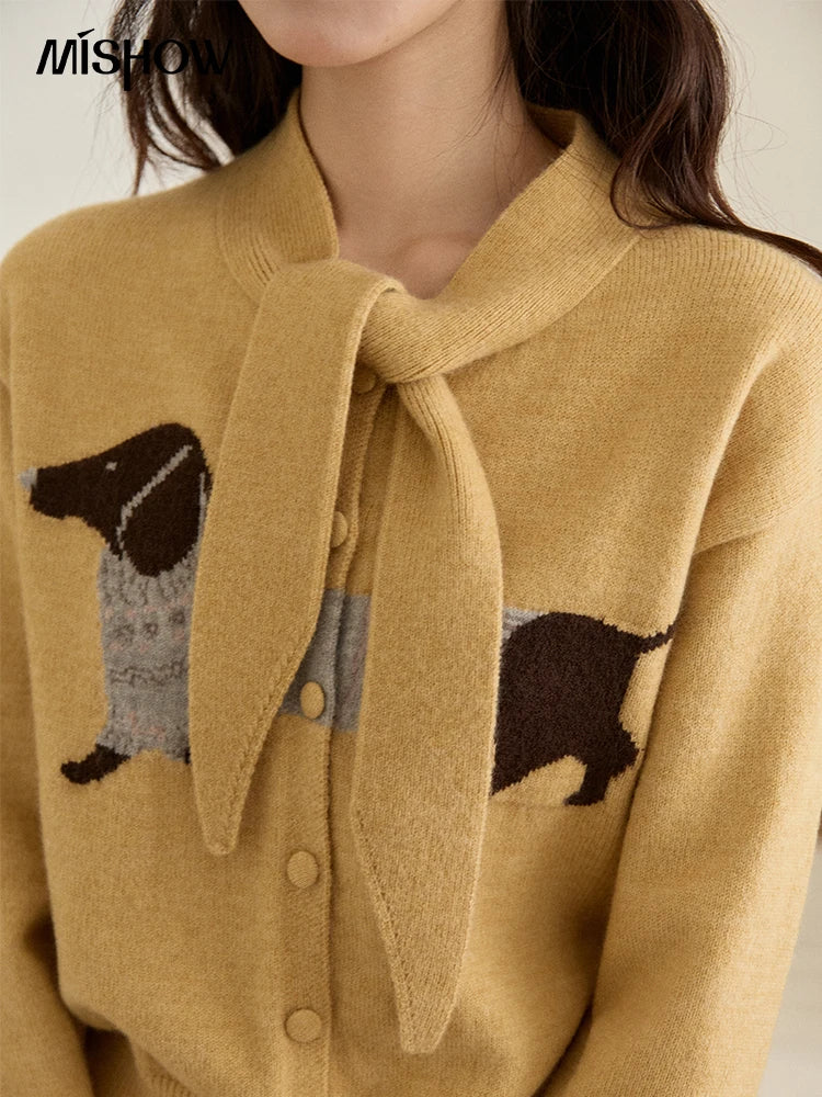 Mishow Pink Dachshund Pattern Bow Collar Cardigan MXE94Z2997