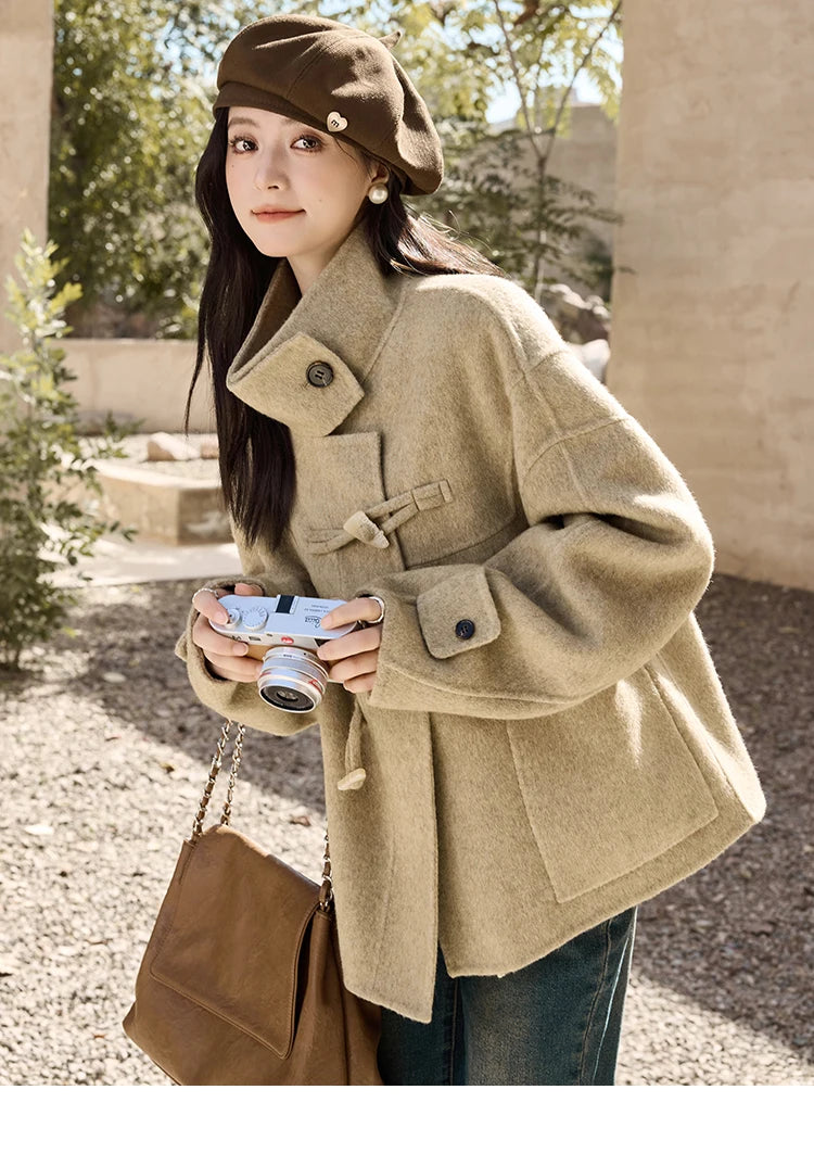Mishow Reversible Wool Velvet Cow Horn Button Coat MXD44W0446