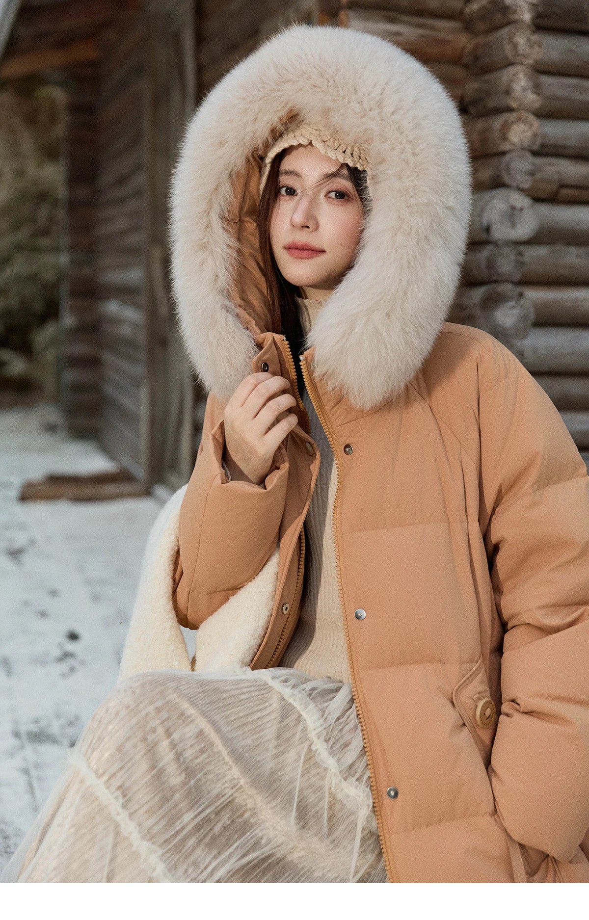 Mishow Hooded 90% White Duck Down Long Coat MXE51Y0079