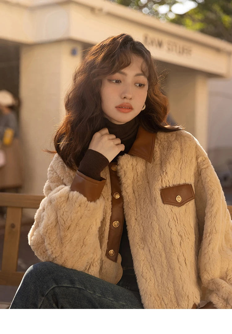 Mishow Lamb Wool Leather Trim Coat MXB43W0490