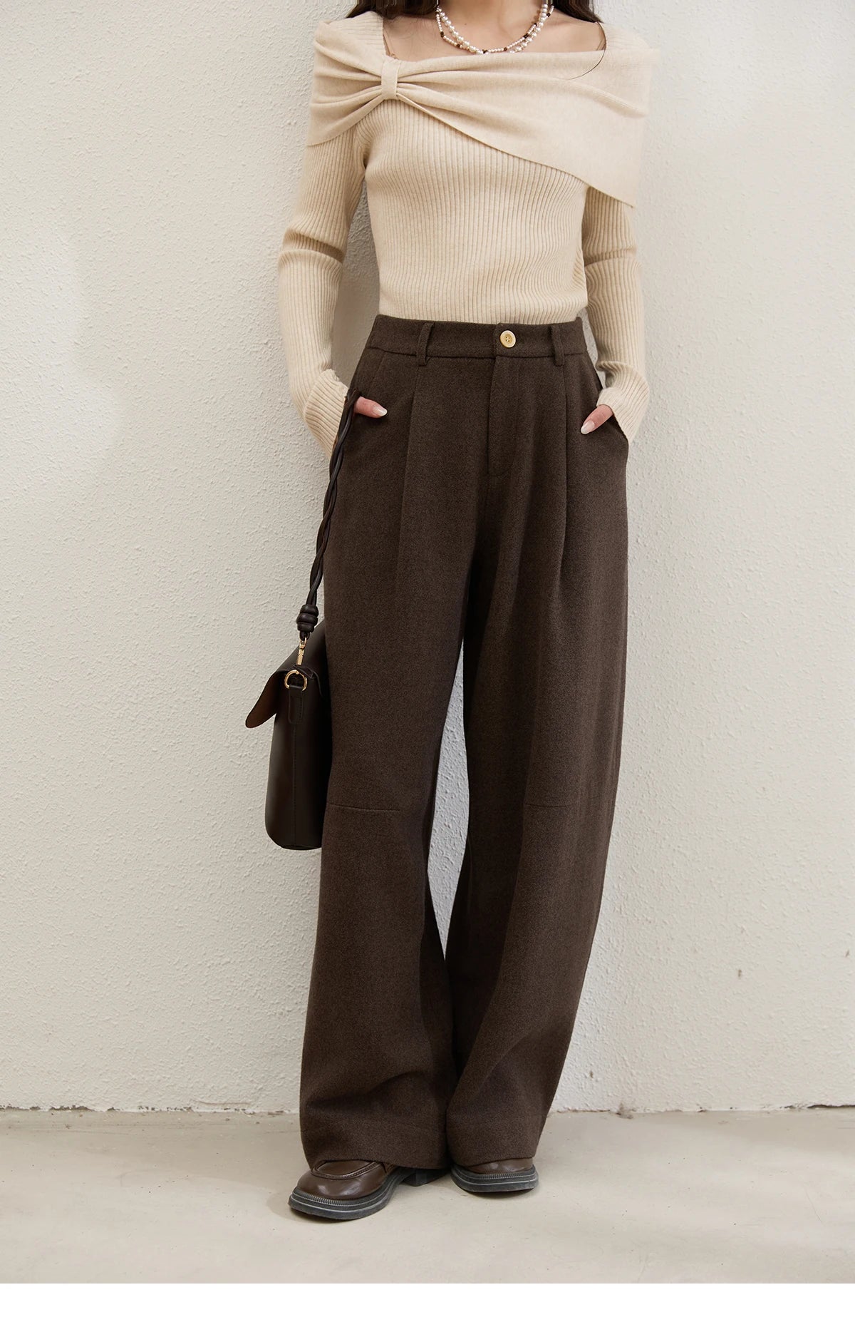 MISHOW Retro Brown Wide-Leg Pants High Waist Drape MXE88K1122