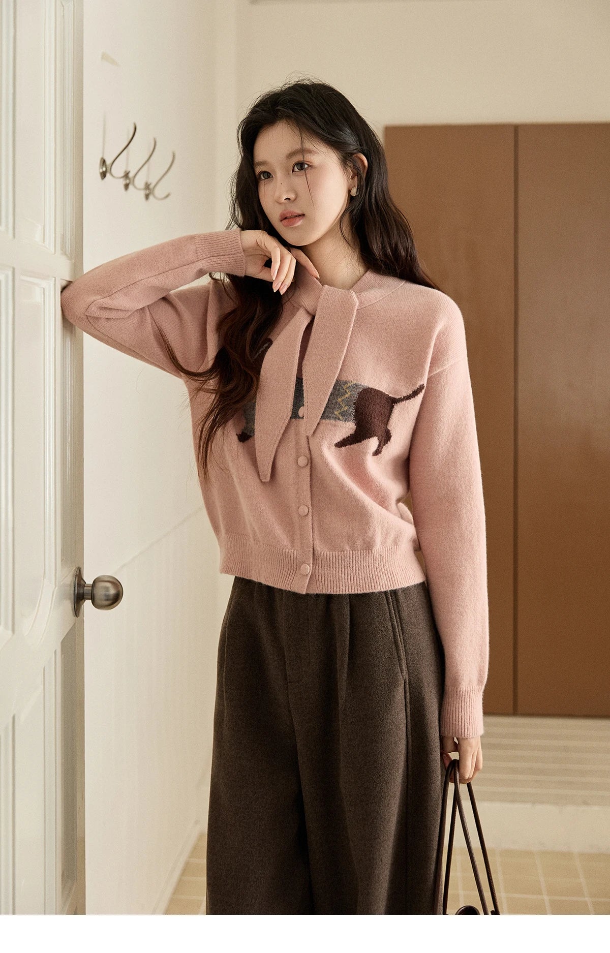 Mishow Pink Dachshund Pattern Bow Collar Cardigan MXE94Z2997