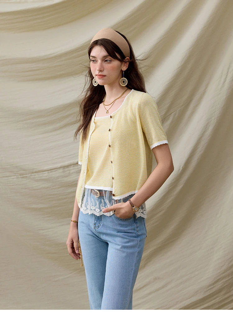 Mishow Short Sleeve Lace Cardigan & Camisole Set MXE33T0582