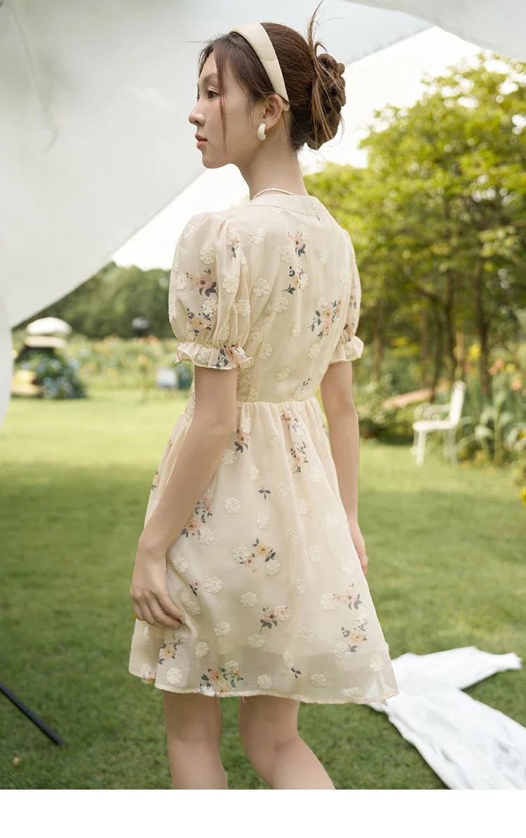 Mishow French Floral Embroidered Petal Sleeve Dress MXC38L1424