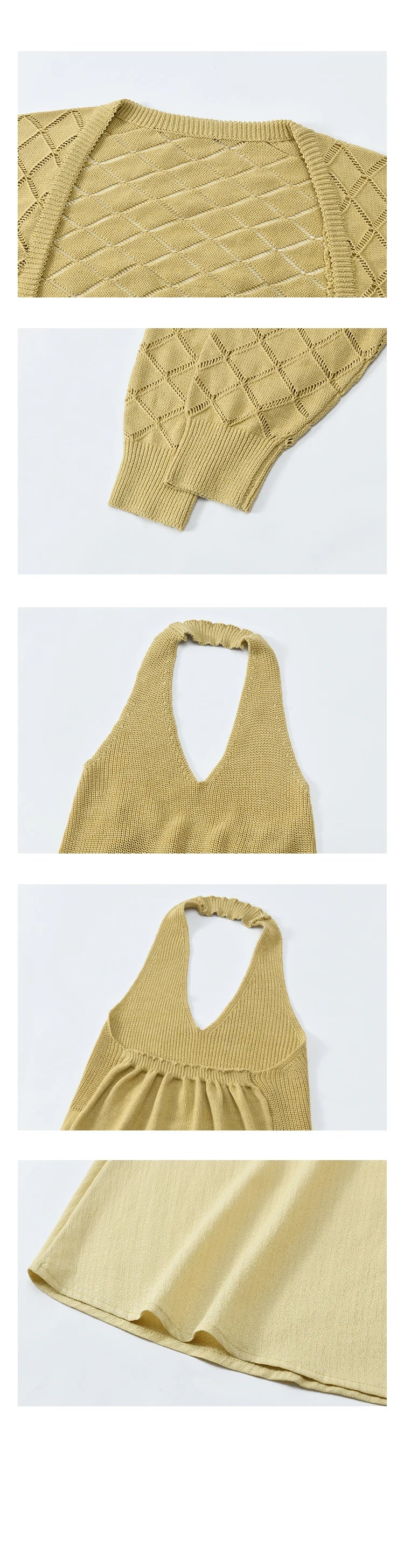 Mishow Hanging Neck Dress & Hollow Knit Cardigan Set MPD42L2040