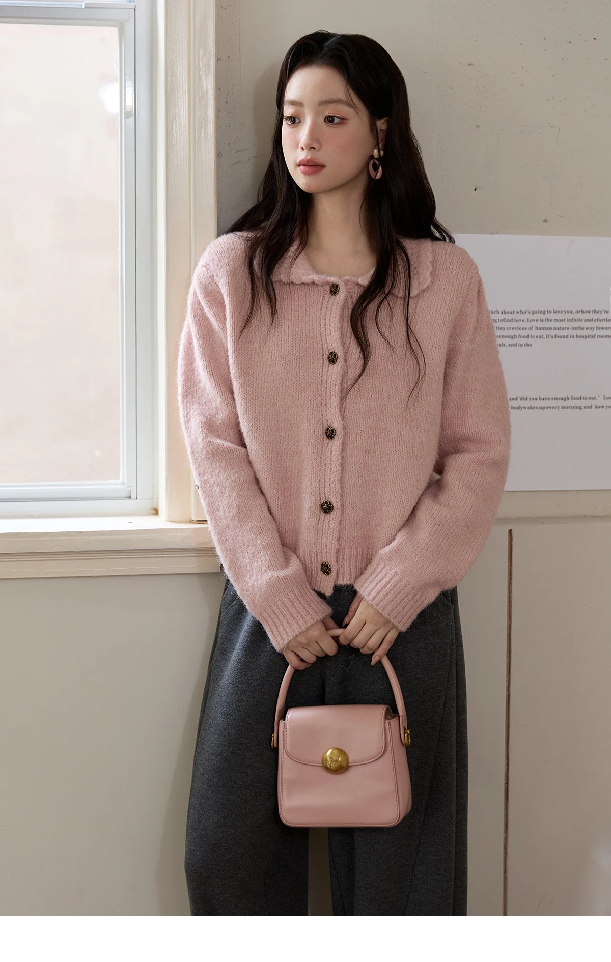 Mishow Pink French Turn-Down Collar Cardigan MXE48Z2569