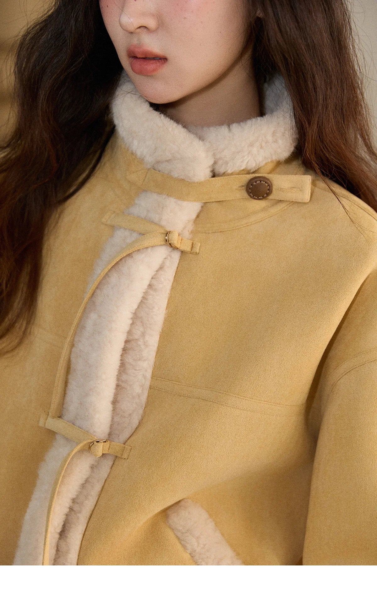 MISHOW Yellow Suede Fur Collar Short Coat Single-Breasted MXE89W0897