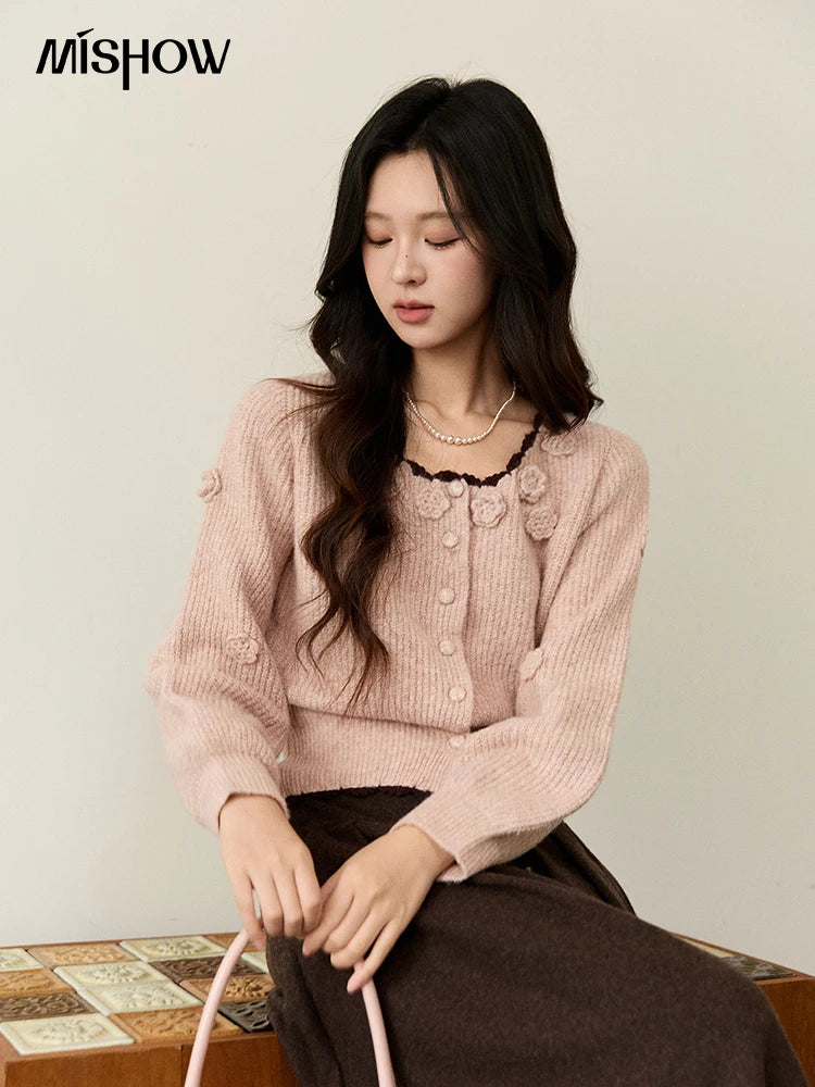 Mishow Pink Flower Lace Trim Cardigan MXE94Z2862