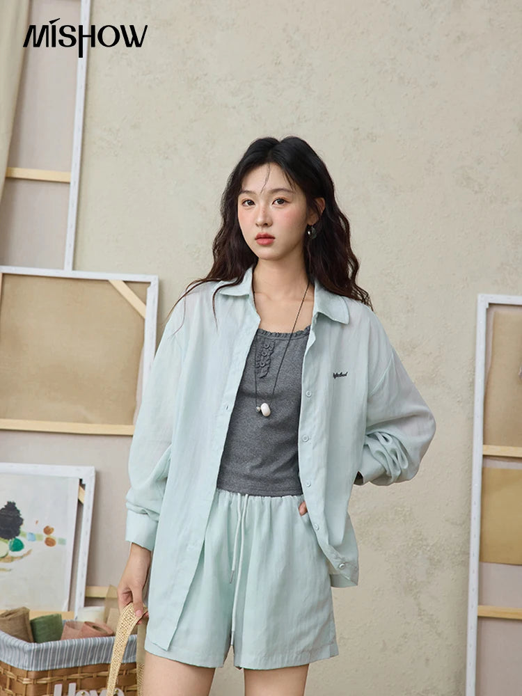 Mishow Long Sleeve Shirt & Tank Top & Pocket Shorts 3-Piece Set MXE36T0639
