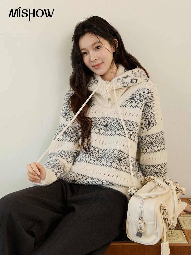 Mishow Fair Isle Removable Hood Sweater MXE94Z2979