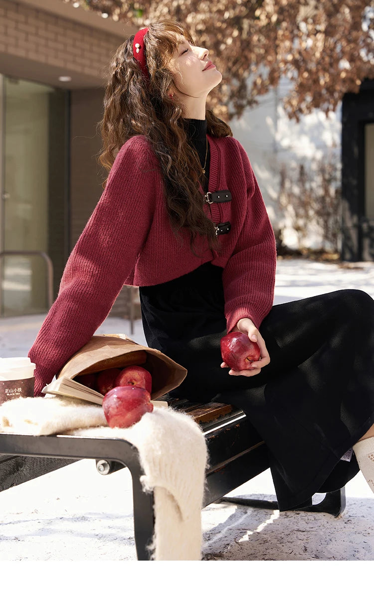 Mishow Knitted V-Neck Midi Dress & Short Cardigan Set MXC59L1646