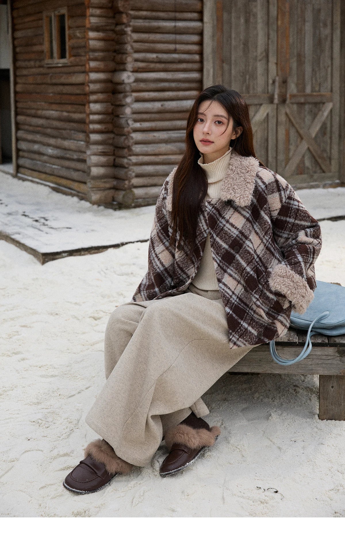 Mishow Retro Plaid Turn-Down Collar Wool Blend Jacket MXE89W0904