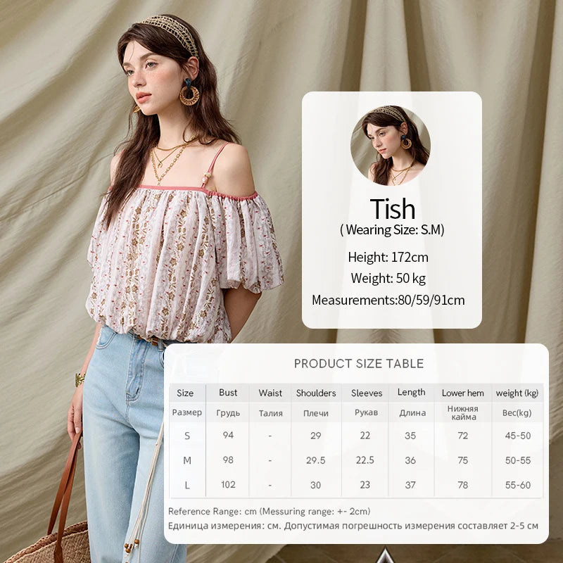 MISHOW One-Shoulder Floral Blouse Short Sleeve Contrast MXE31X1767