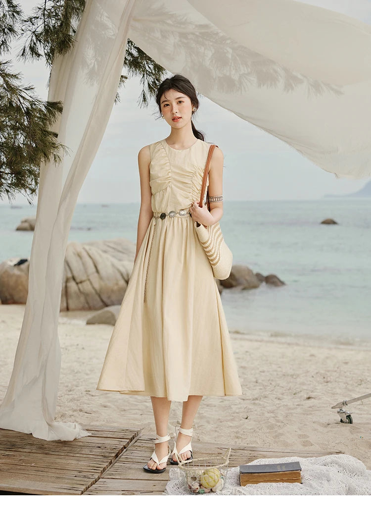 Mishow Solid Sleeveless Belted Office Dress MXE31L2188