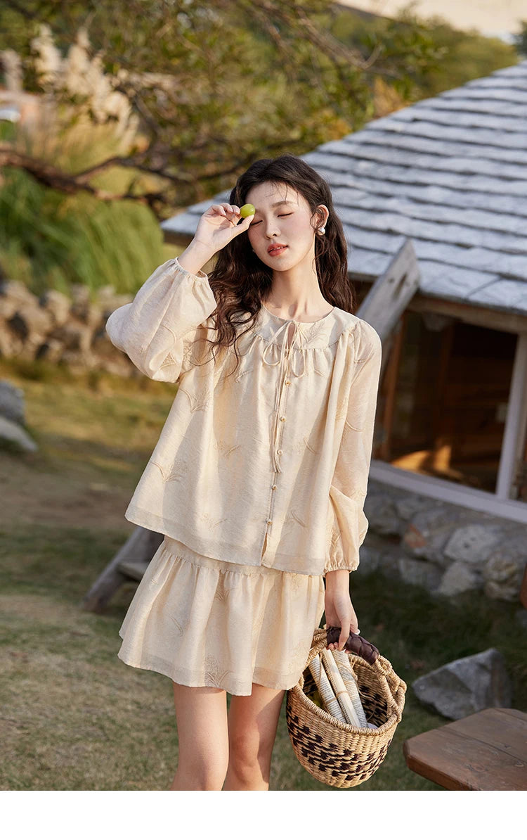 Mishow Iris Embroidery Blouse & Elastic Waist Skirt Set MXE13T0454