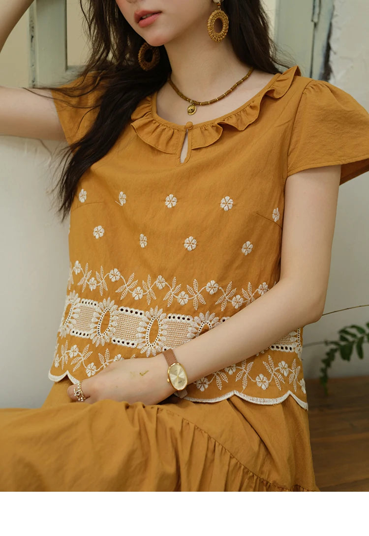 Mishow French Lace Embroidery Blouse & A-Line Skirt Set MXE39T0645