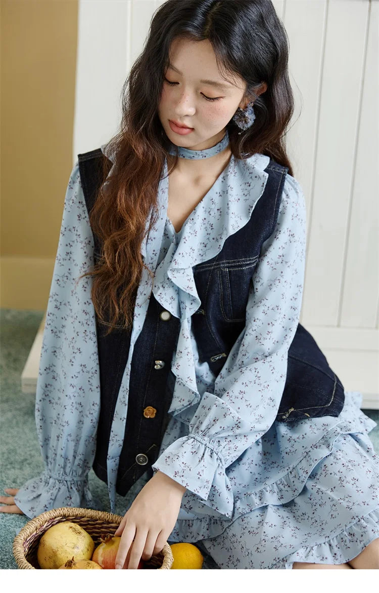 Mishow Denim V-Neck Vest with Pockets MXE45W0868