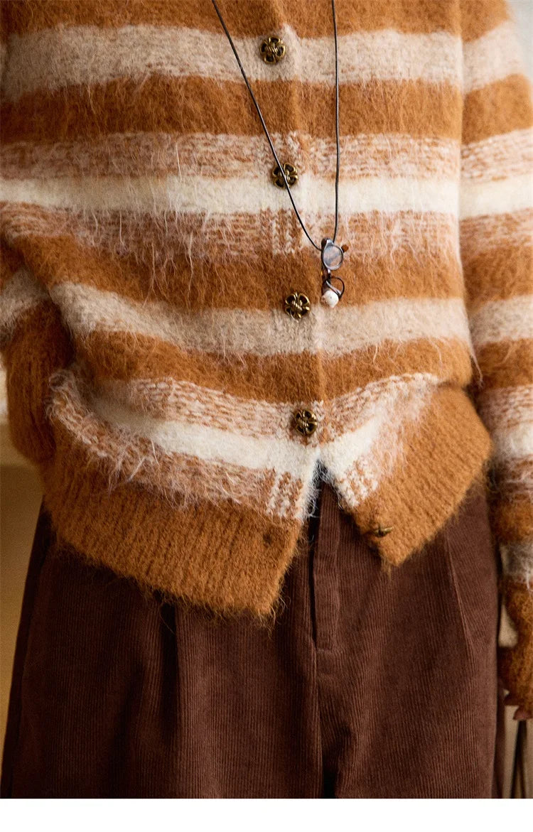 Mishow Retro Striped Round Neck Wool Cardigan MXE87Z2723