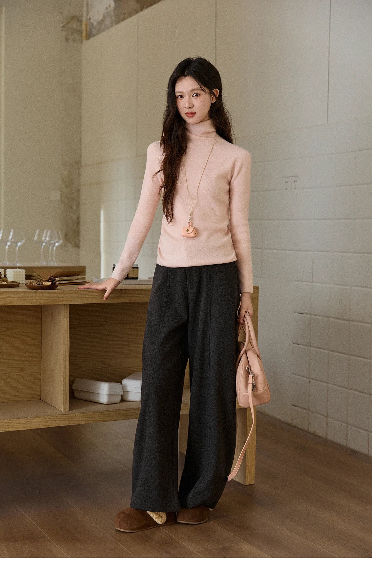 MISHOW High Waist Wide Leg Pants Fleece Warm Knit MXE92K1127
