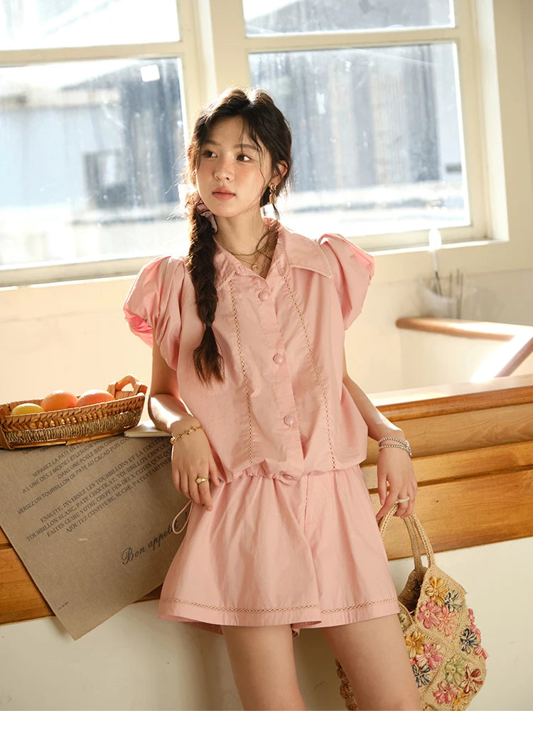 Mishow Loose Button Shirt & Casual Shorts Set MXE34T0591