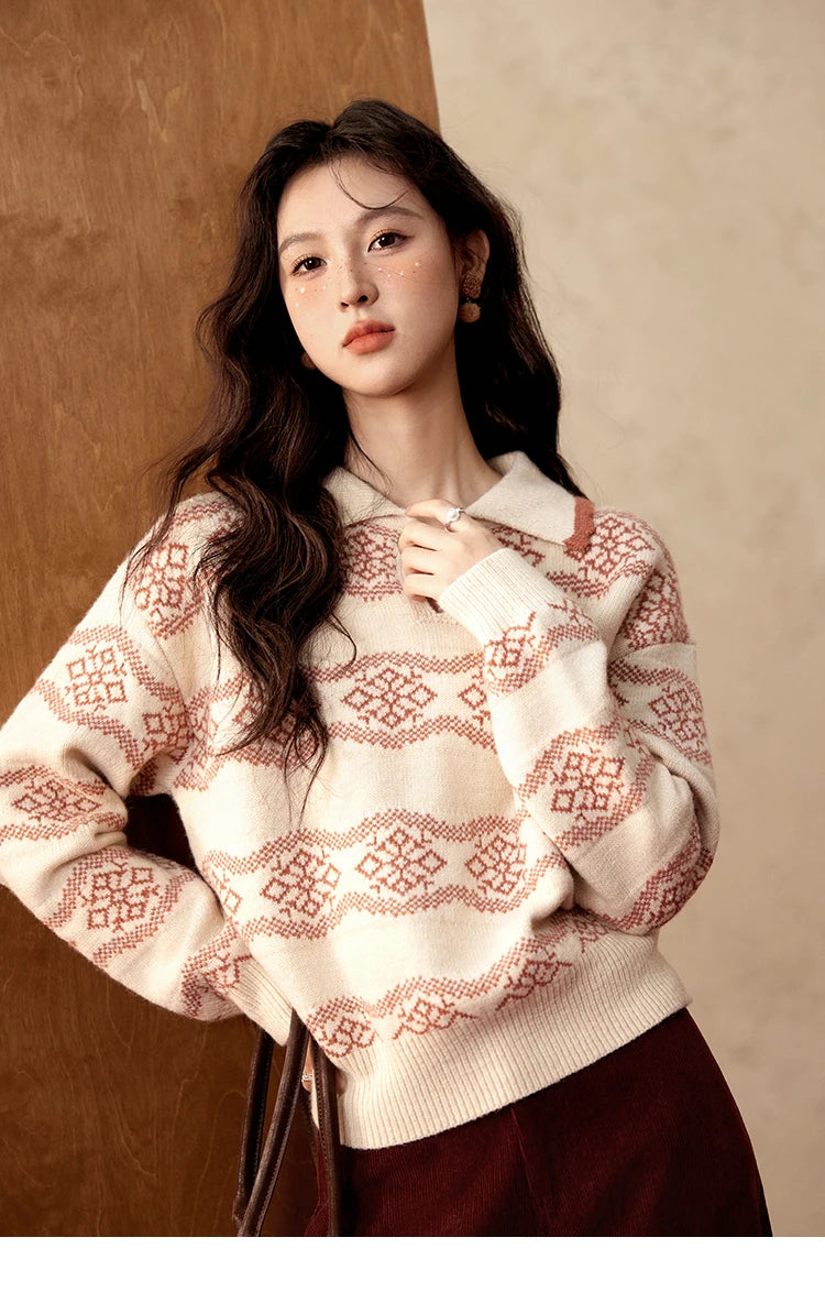 Mishow Christmas Fair Isle Turn Down Collar Pullover MXD59Z1042