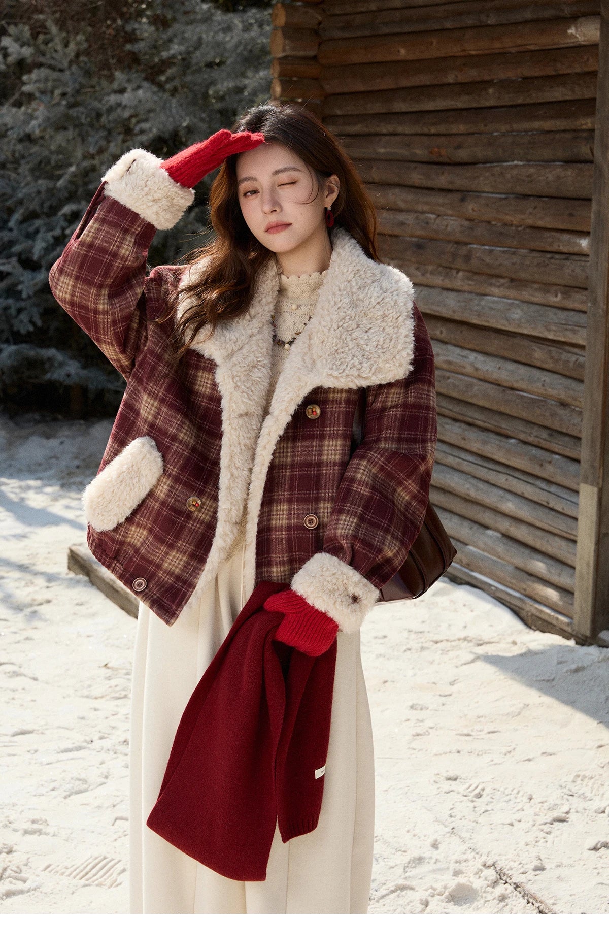 Mishow Retro Plaid Large Lapel Padded Jacket MXE87W1004