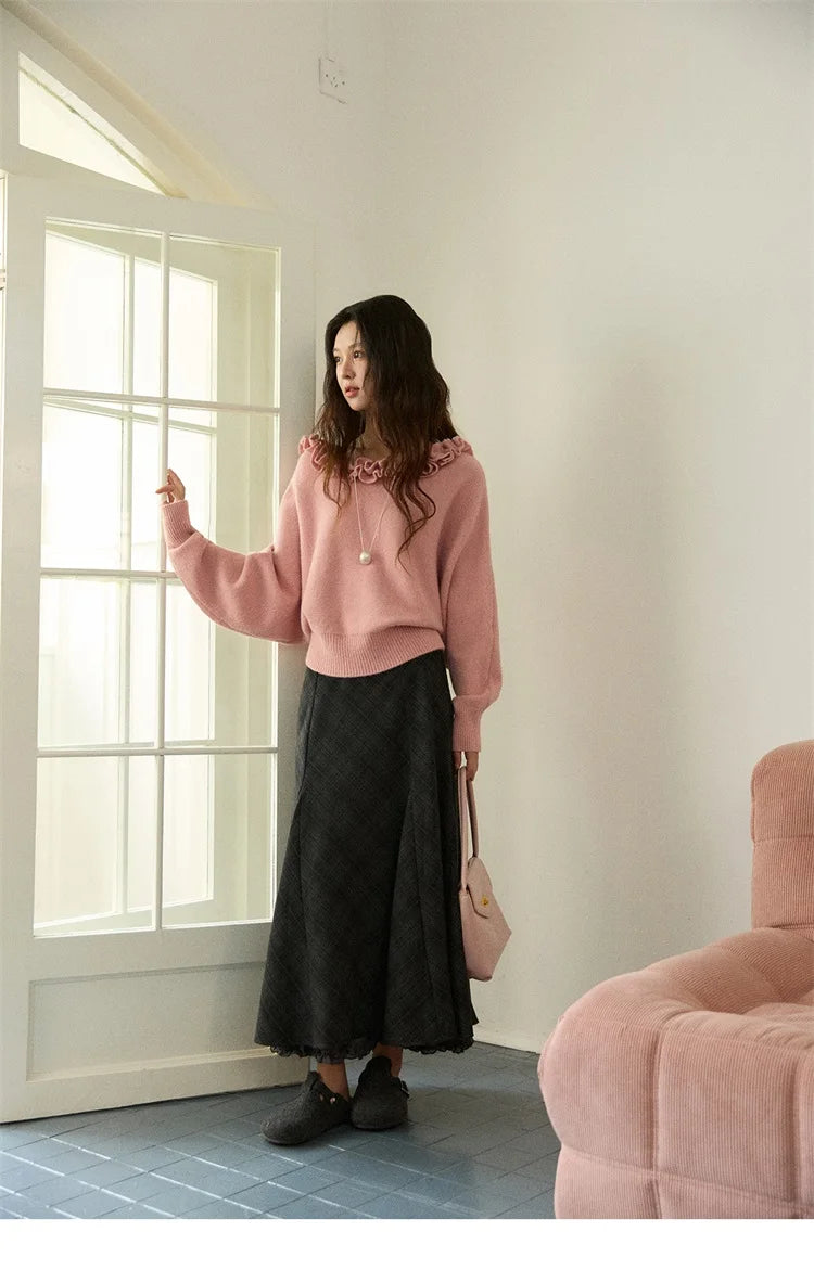 Mishow Orange Lotus Edge Lantern Sleeve Pullover MXE86Z2726
