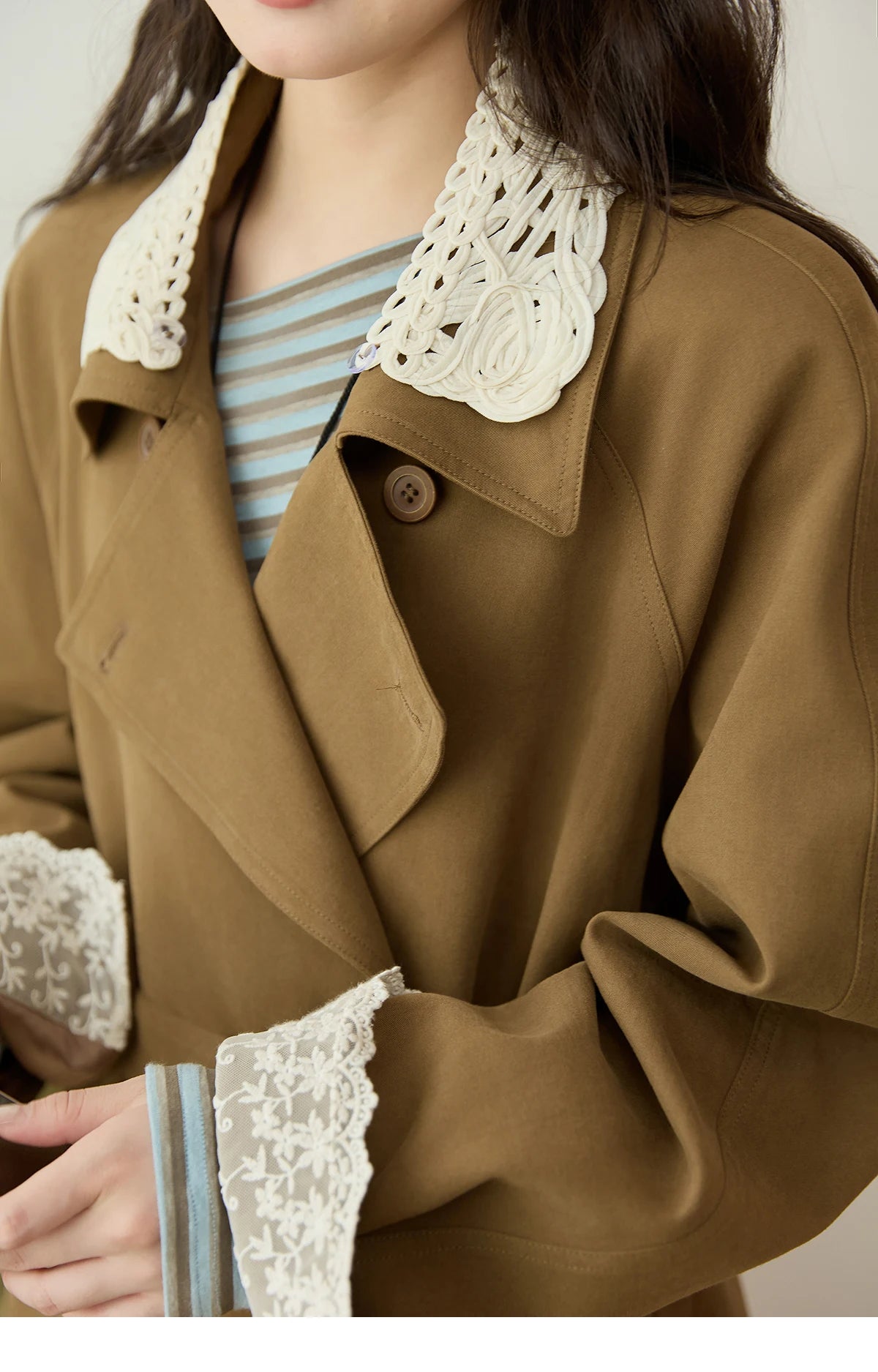 Mishow Light Khaki Lace Long Trench Coat MXE45W0830