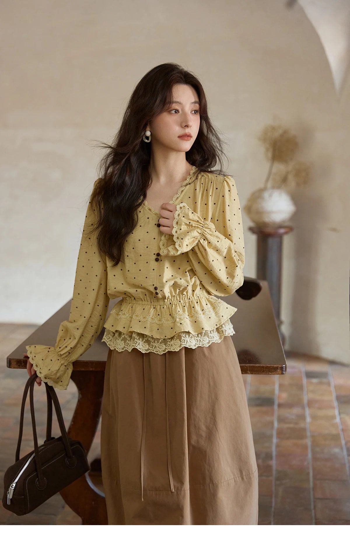 MISHOW Brown Cotton Bud Skirt Elastic Drawstring High Waist Pocket MXE41B2367