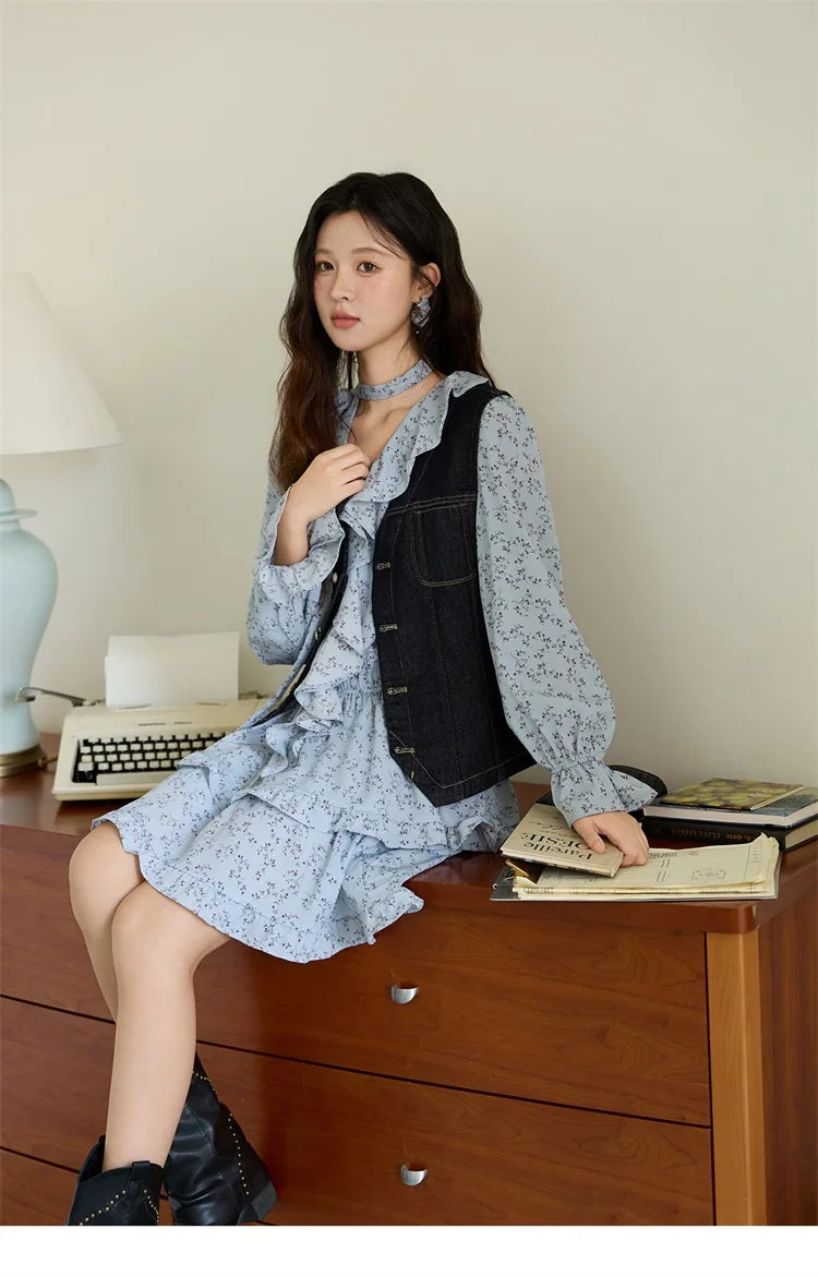 Mishow Denim V-Neck Vest with Pockets MXE45W0868