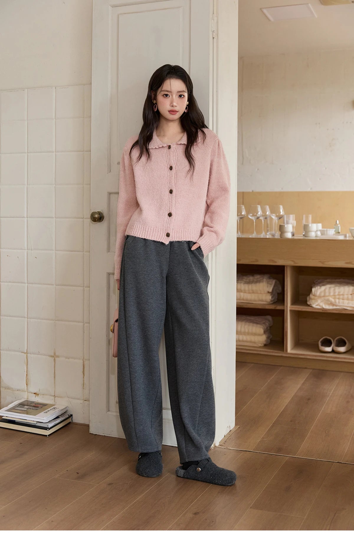 Mishow Pink French Turn-Down Collar Cardigan MXE48Z2569