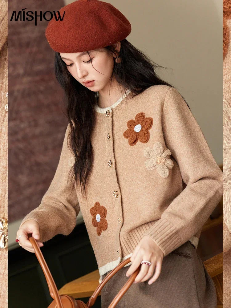 Mishow Flower Pattern Color Clash Metal Button Cardigan MXD56Z0919
