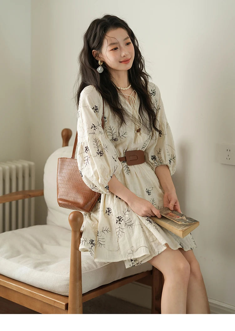 MISHOW Embroidered Doll Lantern Sleeve Dress MXE41L2480