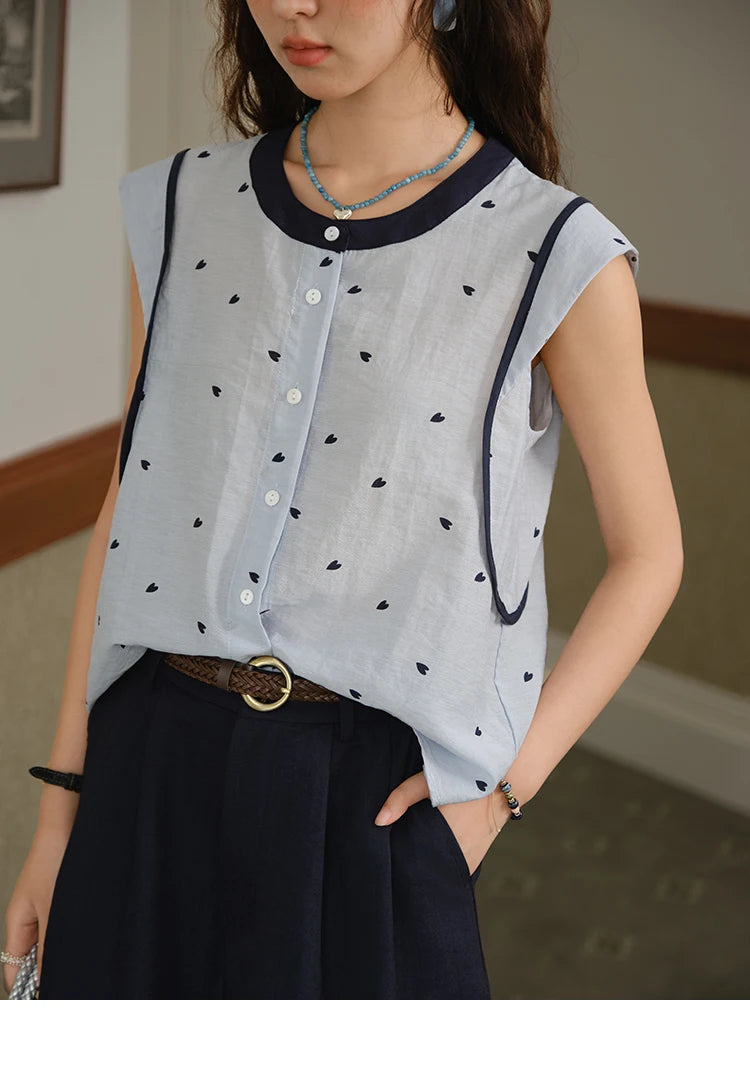Mishow Sleeveless Button Shirt & High Waist A-Line Shorts Set MXE37T0656