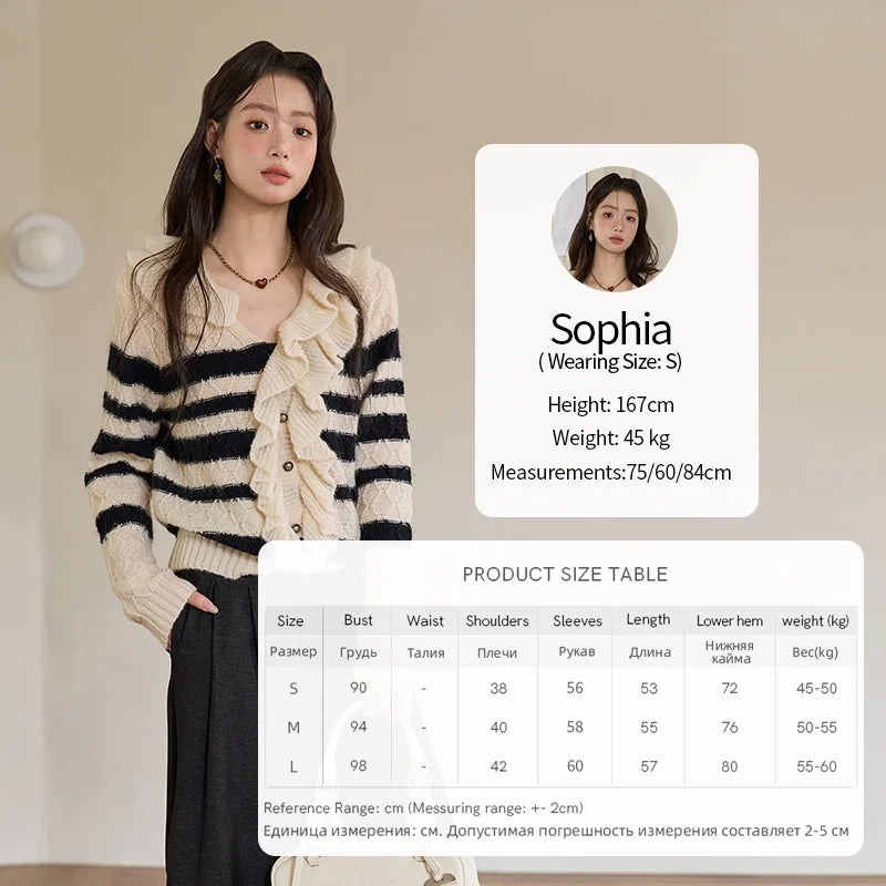 Mishow Striped Asymmetrical Ruffled Cardigan MXE51Z2633