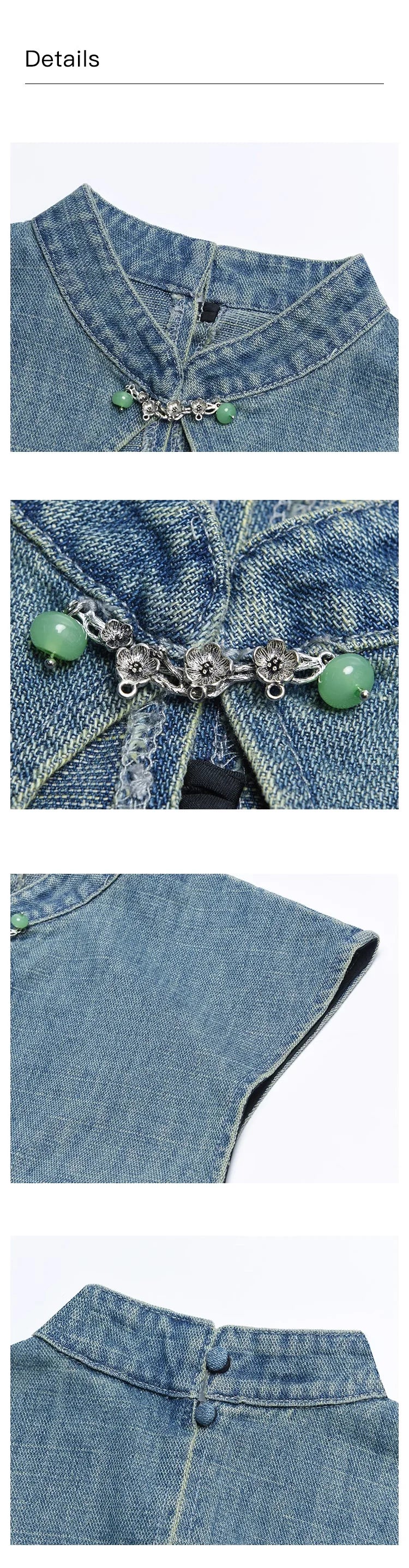 Mishow Chinese Stand Collar Vest & Pleated Denim Skirt Set MXD21X1465