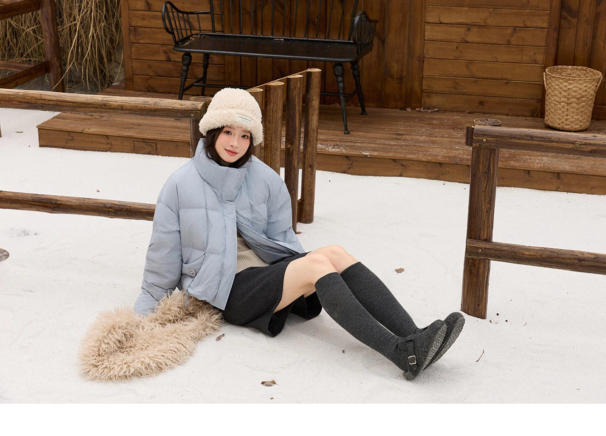 Mishow Blue Turn-Down Collar Short Down Jacket MXE51Y0083