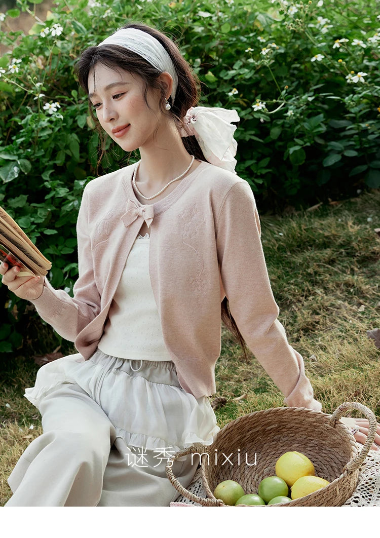 Mishow Iris Embroidery Bow Design Cardigan MXE13Z1142