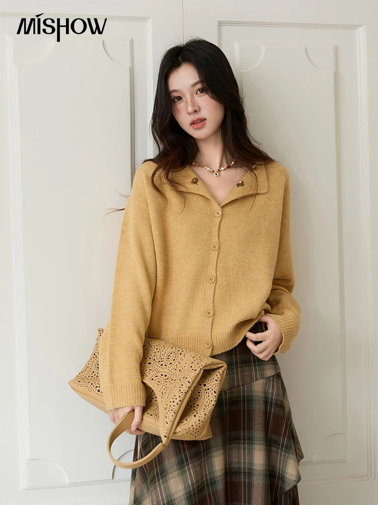 Mishow Yellow Handmade Flower Turn-Down Collar Cardigan MXE47Z2591