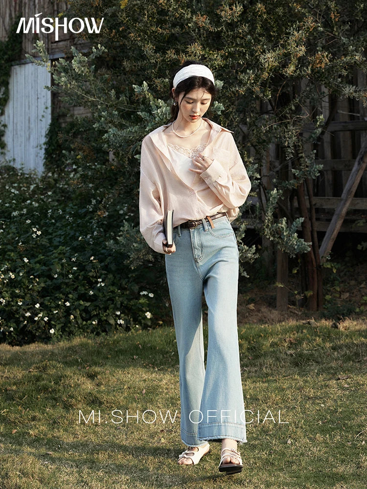 MISHOW Fake Two-Piece Blouse Turn-Down Collar Long Sleeve MXE16C0777